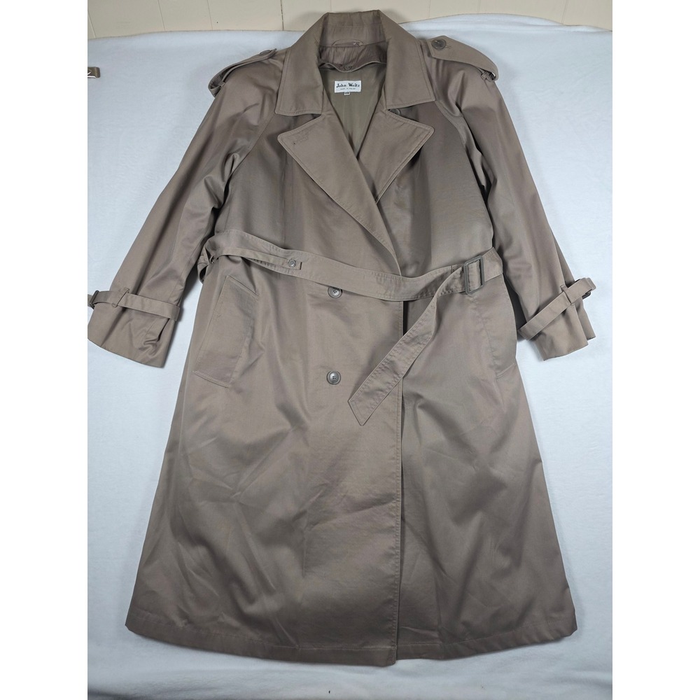 John Weitz Vintage Trench Coat Thermolite Double Breasted Belted Long Taupe 20W
